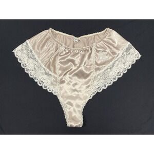 Vintage Christian Dior Beige Hight Waisted Lace Shiny Knicker Brief Panties Sz 7
